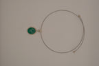 Sterling silver Oval green onyx pendant on silver-tone wire choker