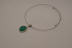 Sterling silver Oval green onyx pendant on silver-tone wire choker