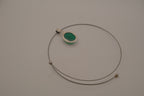 Sterling silver Oval green onyx pendant on silver-tone wire choker