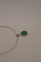 Sterling silver Oval green onyx pendant on silver-tone wire choker
