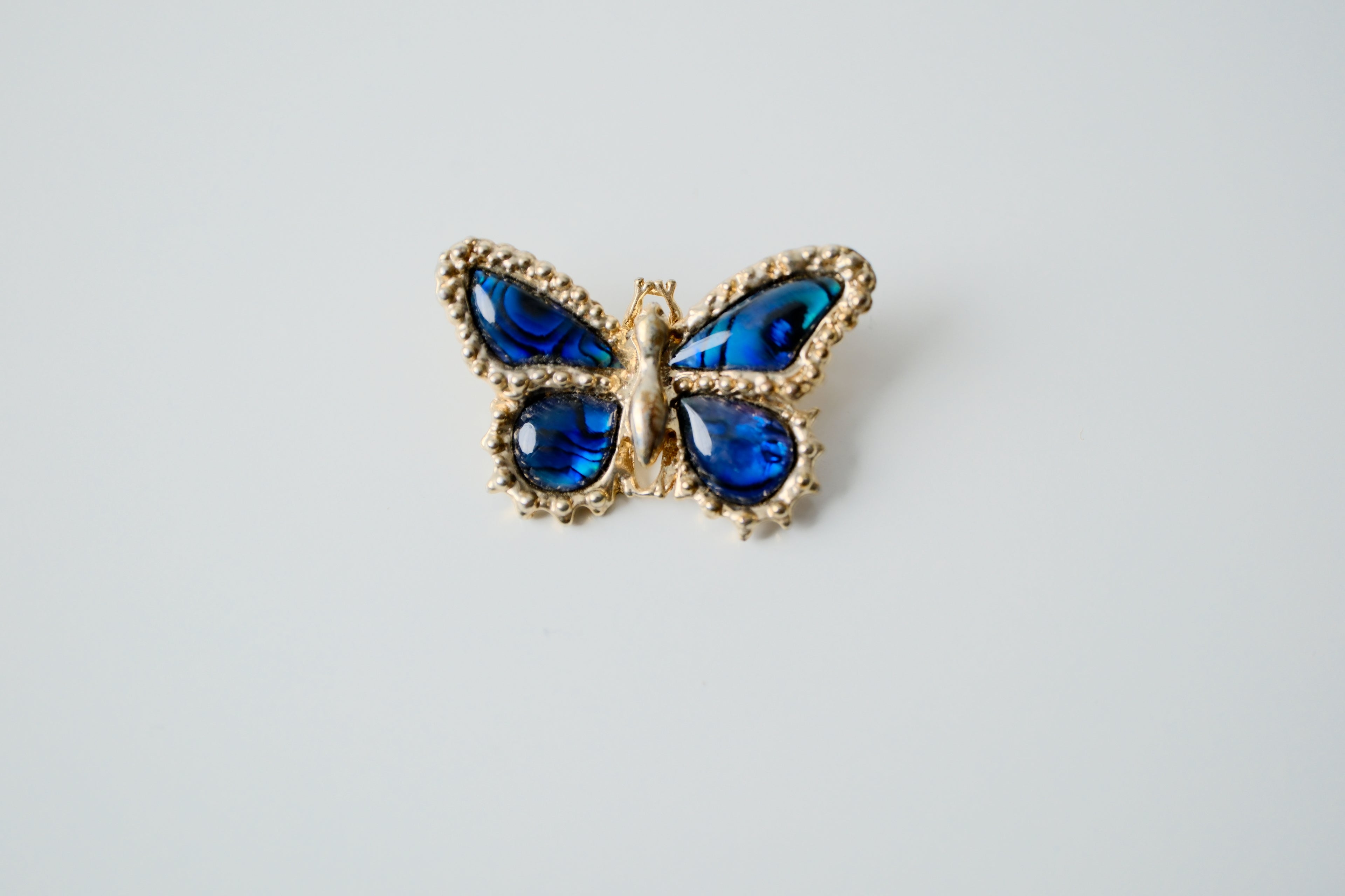 Vintage Gold Blue rhinestone Butterfly Brooch