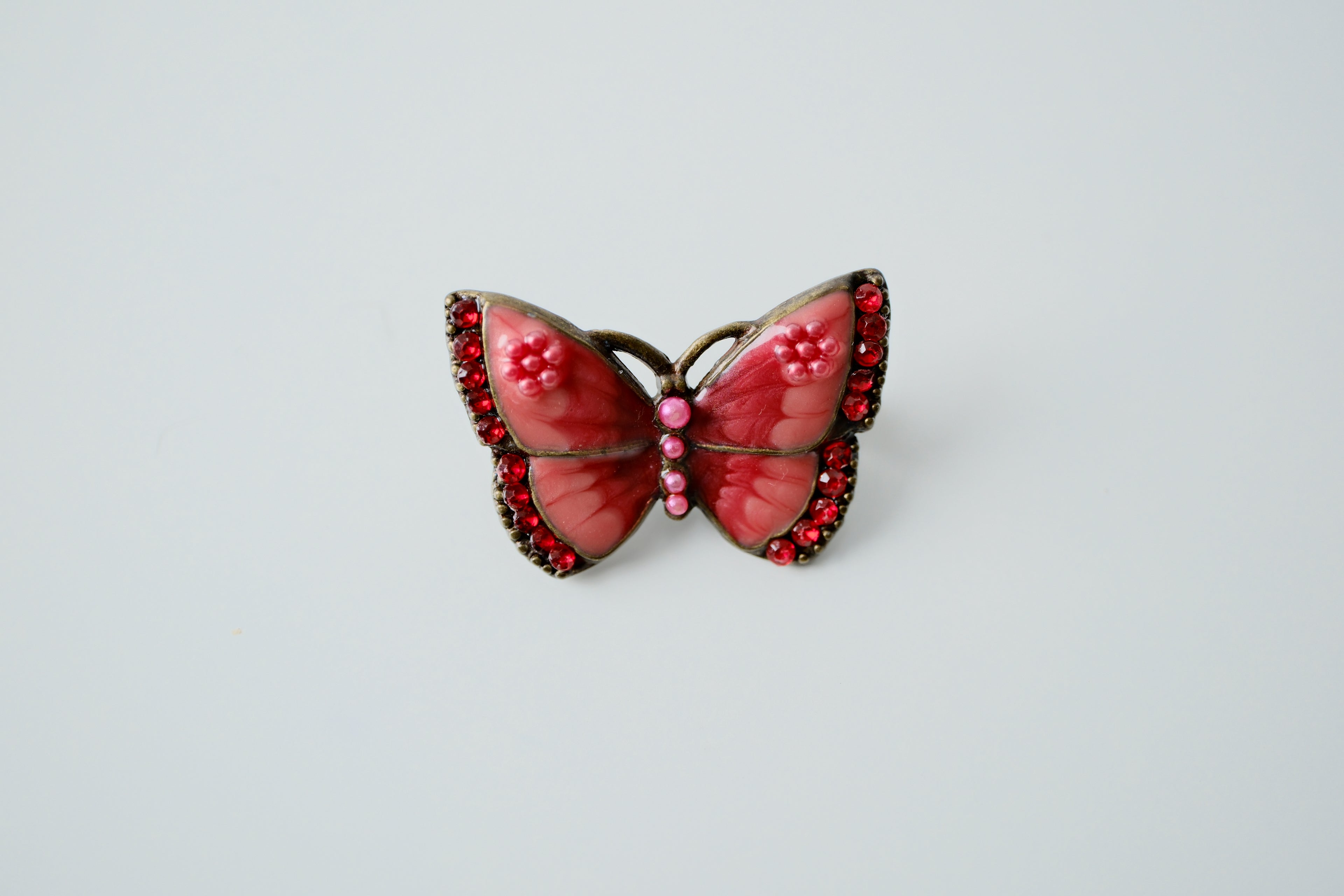 Vintage Bronze Red Enamel Butterfly Brooch