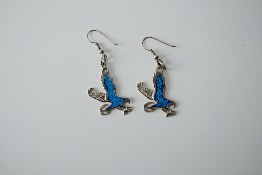 Vintage Sterling Silver Crushed Turquoise Eagle earrings