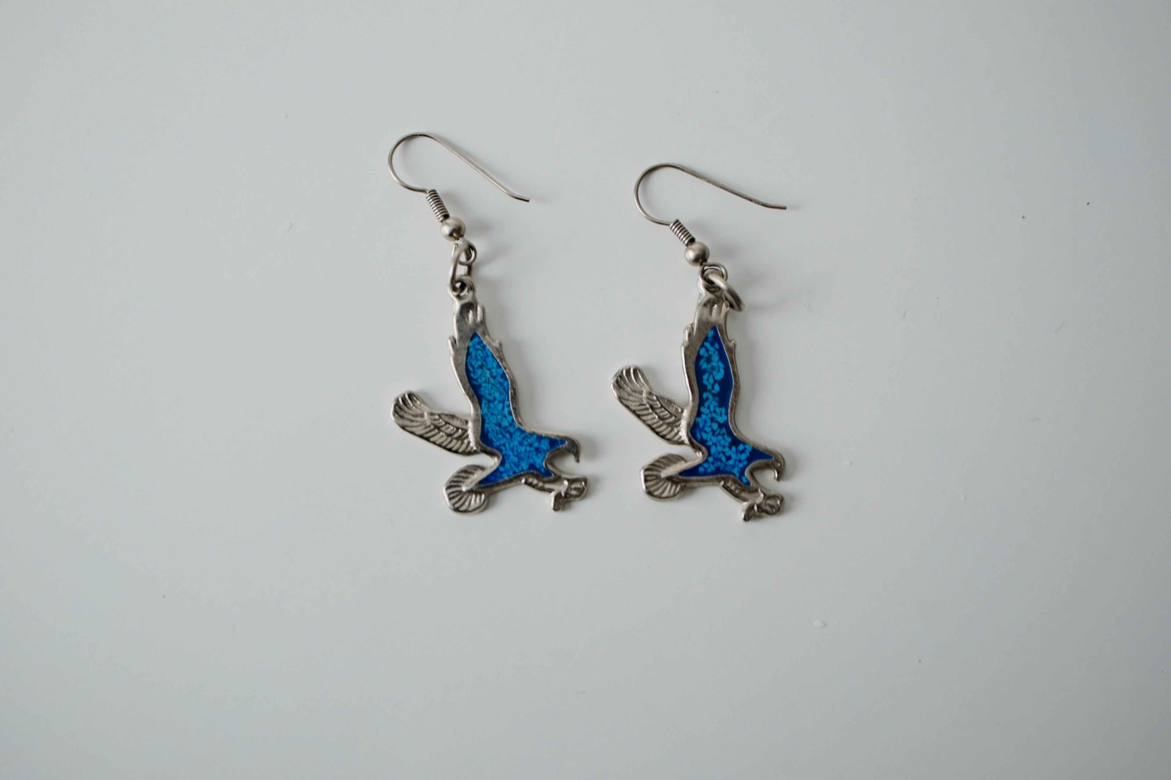 Vintage Sterling Silver Crushed Turquoise Eagle earrings