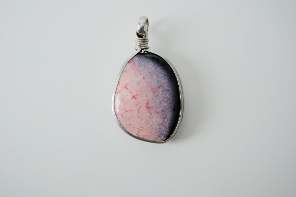 Rhodonite pendant in deep Pink and Black Shades