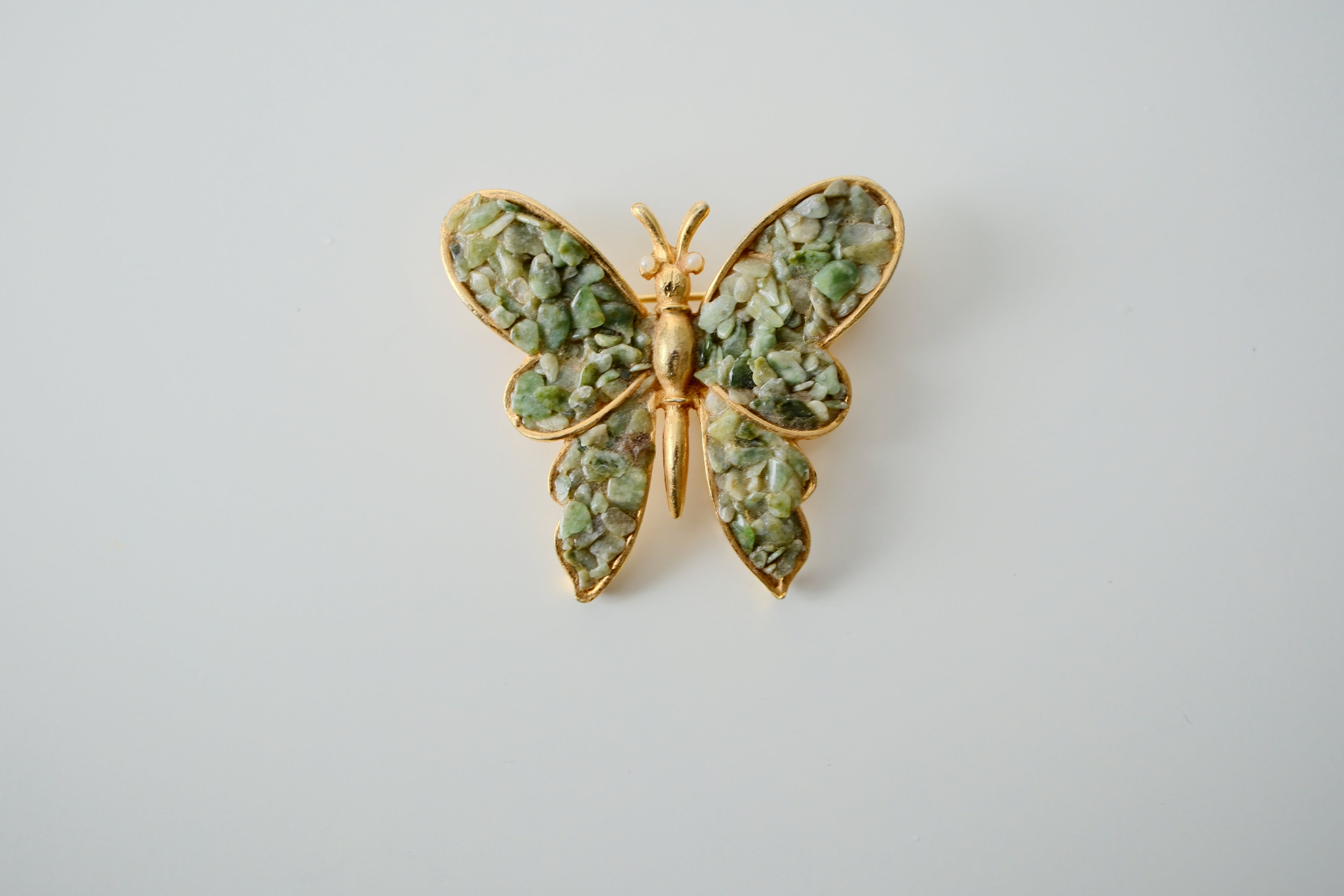 Vintage Jade Chips Butterfly Brooch