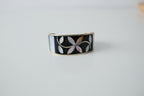 Vintage Sterling Silver Mother of Pearl Inlay Flower cuff bracelet