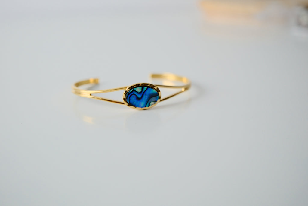 Vintage Gold tone Abalone shell bangle
