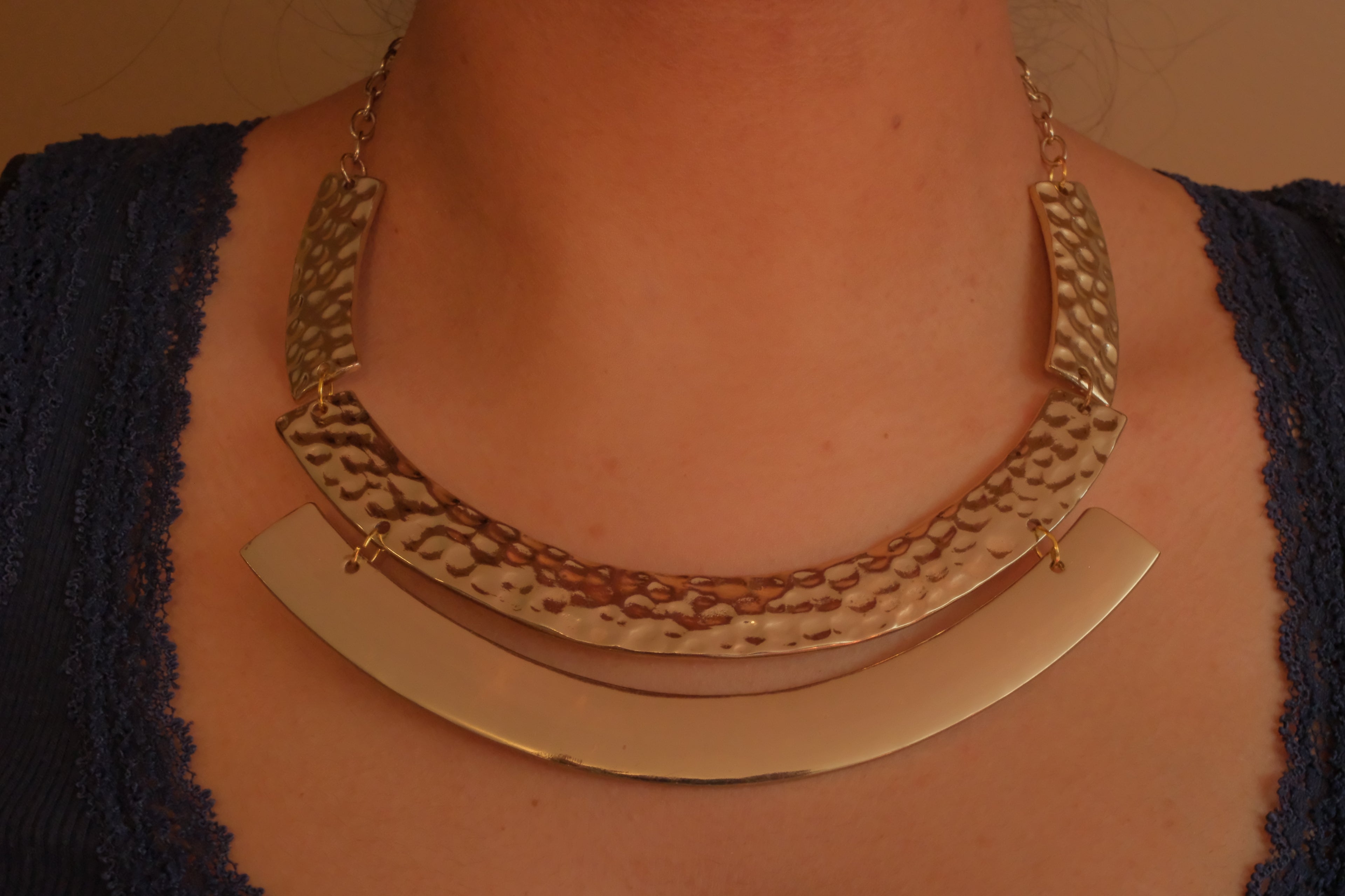 Gold-tone textured metal collar necklace