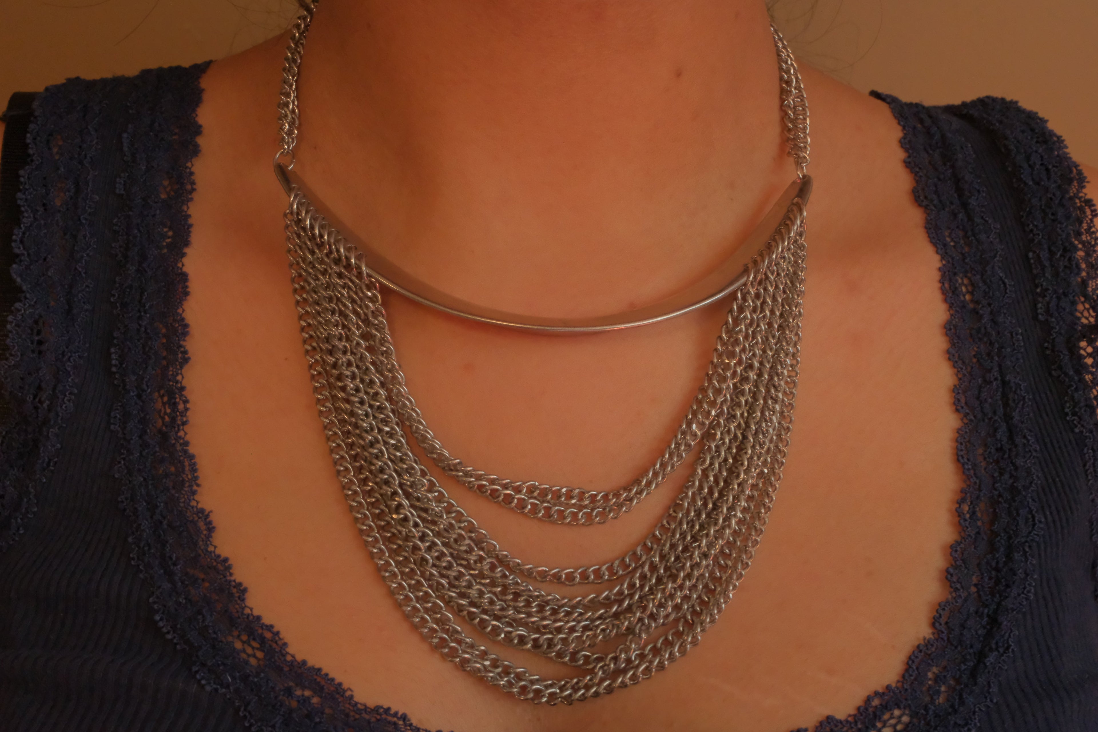 Silver multi-strand drape bib necklace