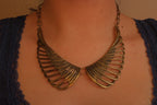 Vintage brass wing-shaped collar bib necklace