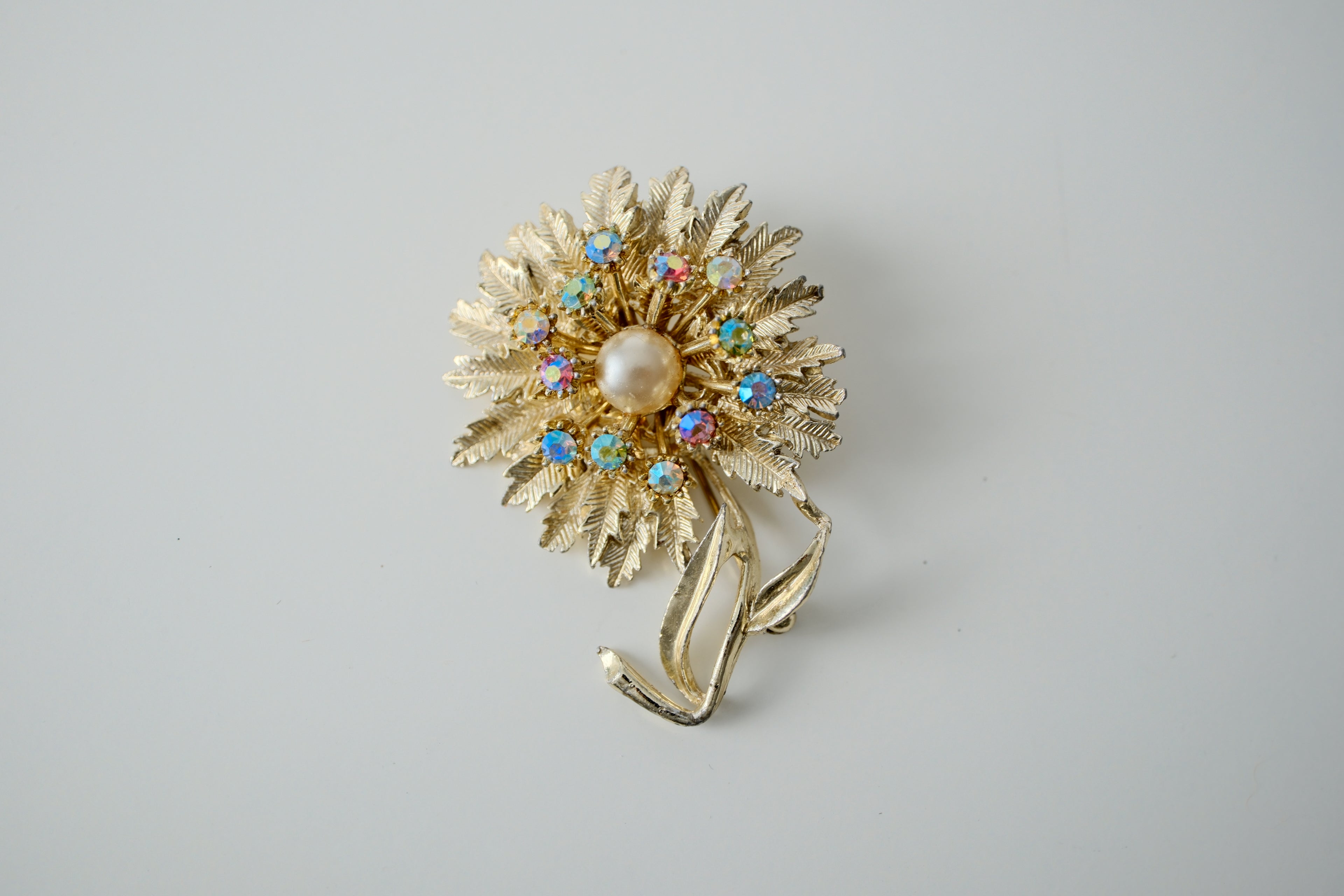 Vintage Rhinestone Flower Brooch