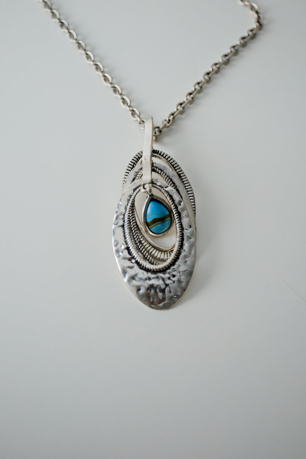Hammered SIlver with Turqouise Necklace
