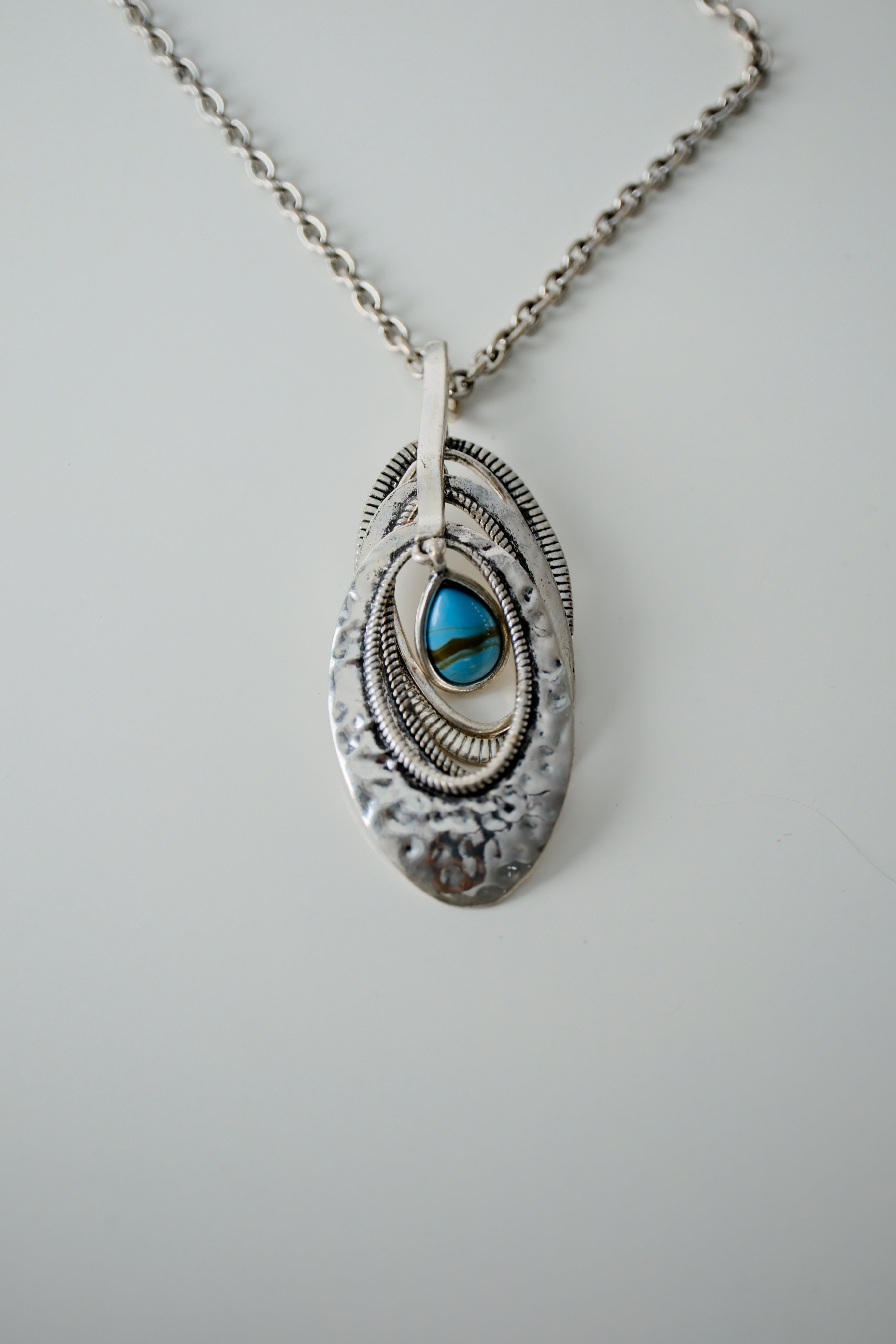 Hammered SIlver with Turqouise Necklace