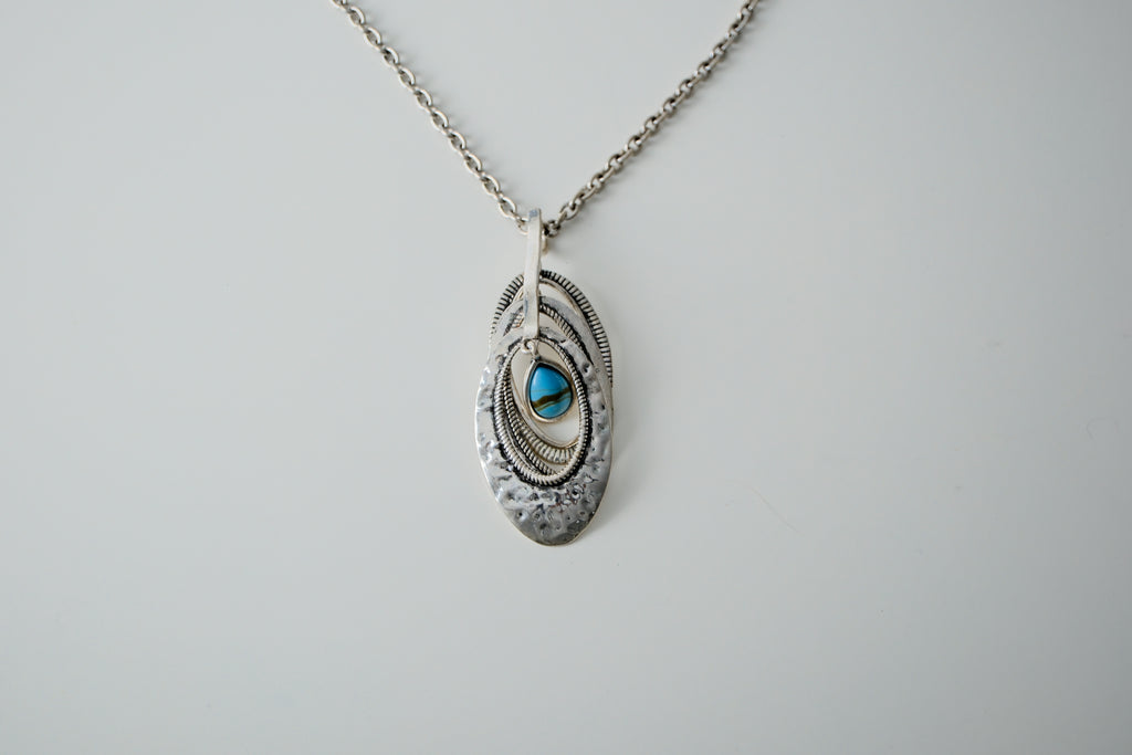 Hammered SIlver with Turqouise Necklace