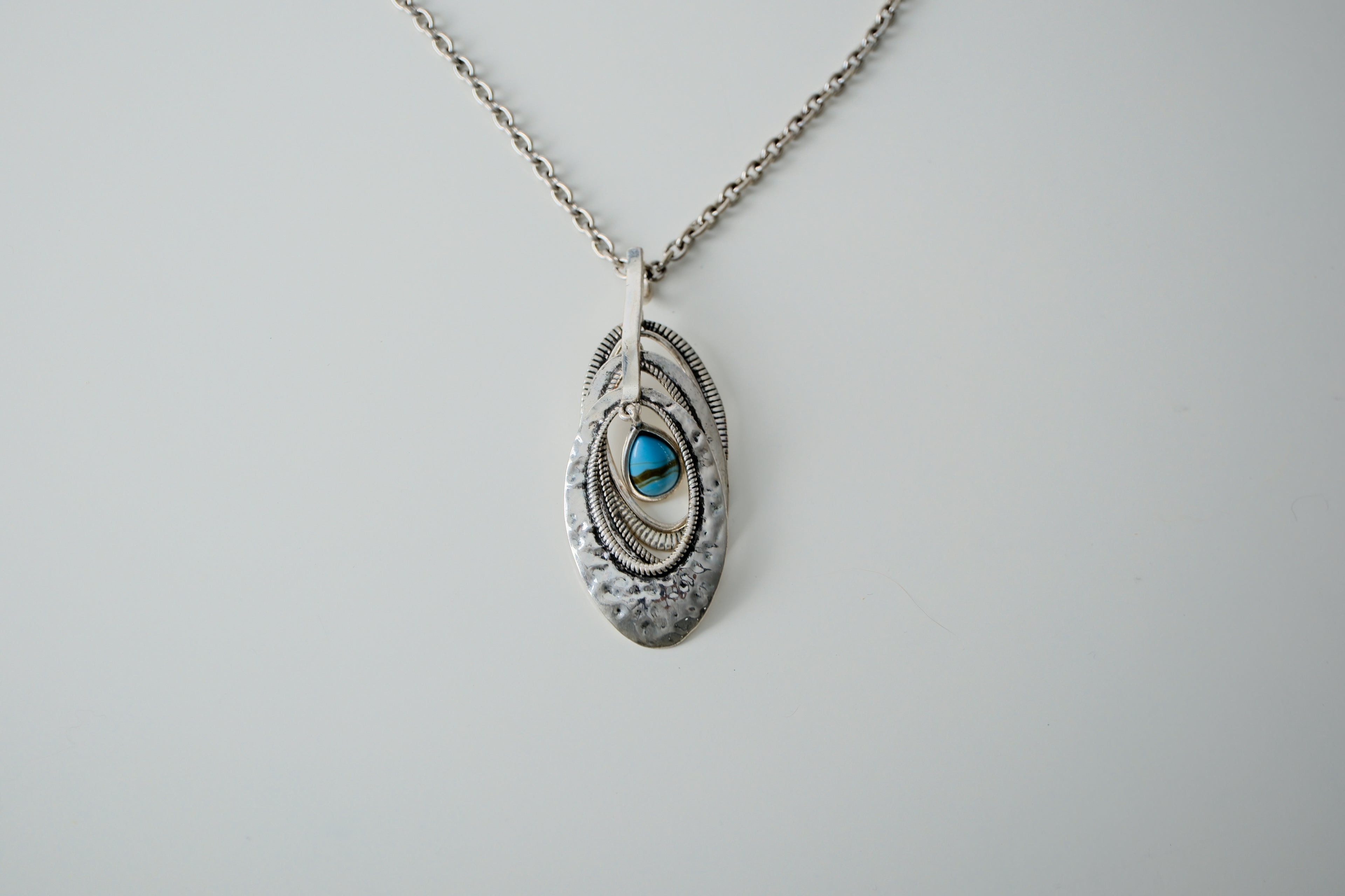 Hammered SIlver with Turqouise Necklace