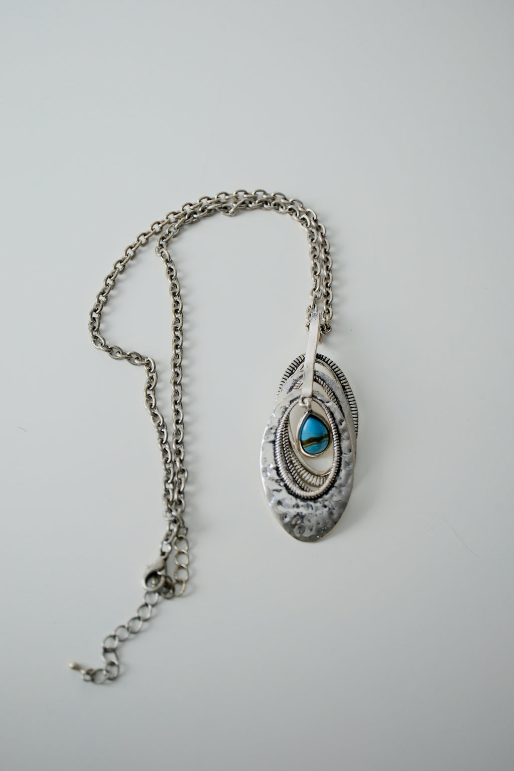 Hammered SIlver with Turqouise Necklace