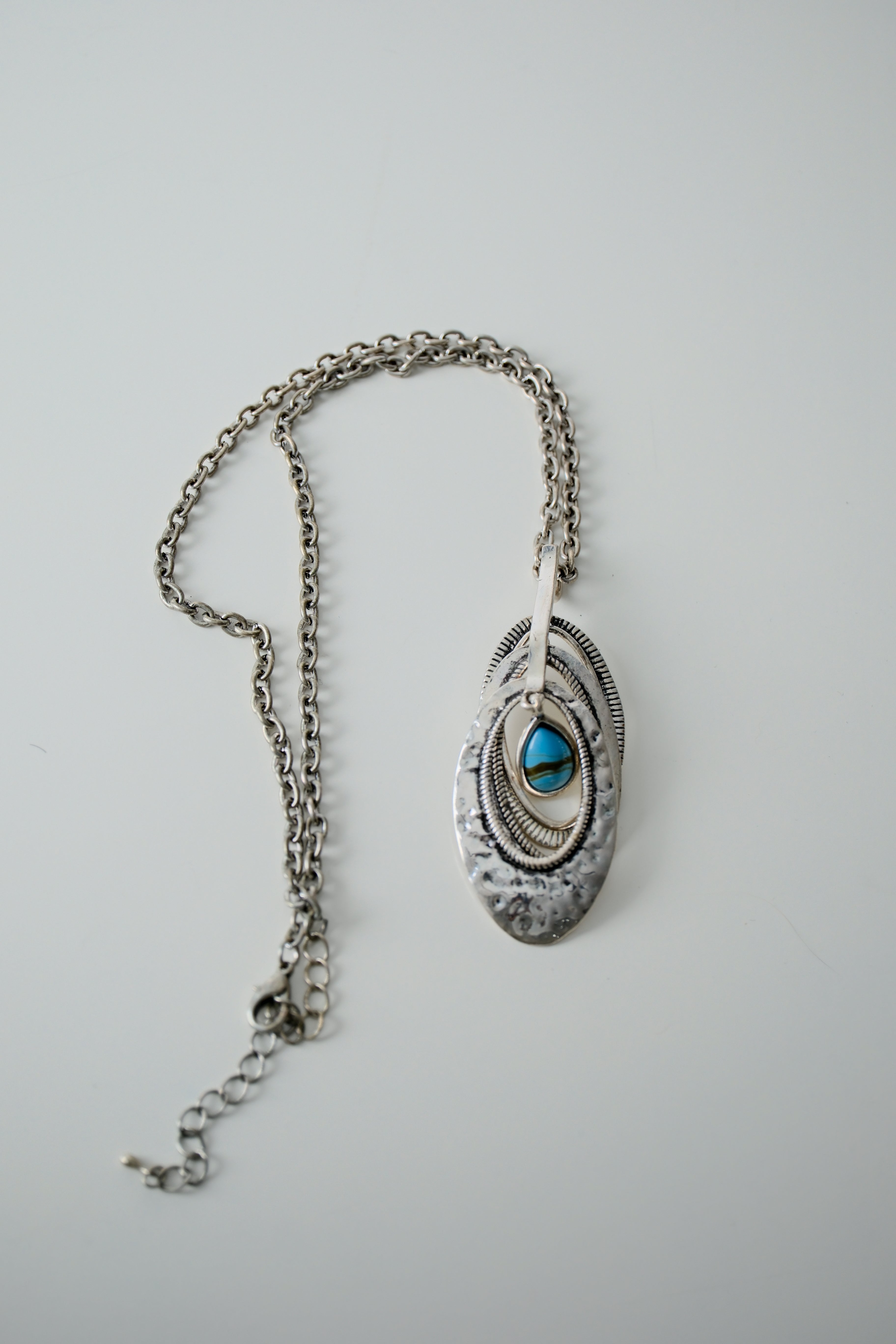 Hammered SIlver with Turqouise Necklace