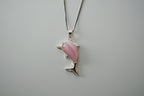 Sterling silver chain and Dolphin pendant with Pink stone