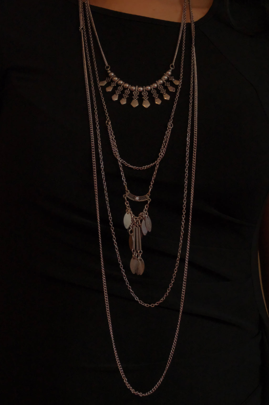 Bizou silver boho-chic multi-strand statement necklace