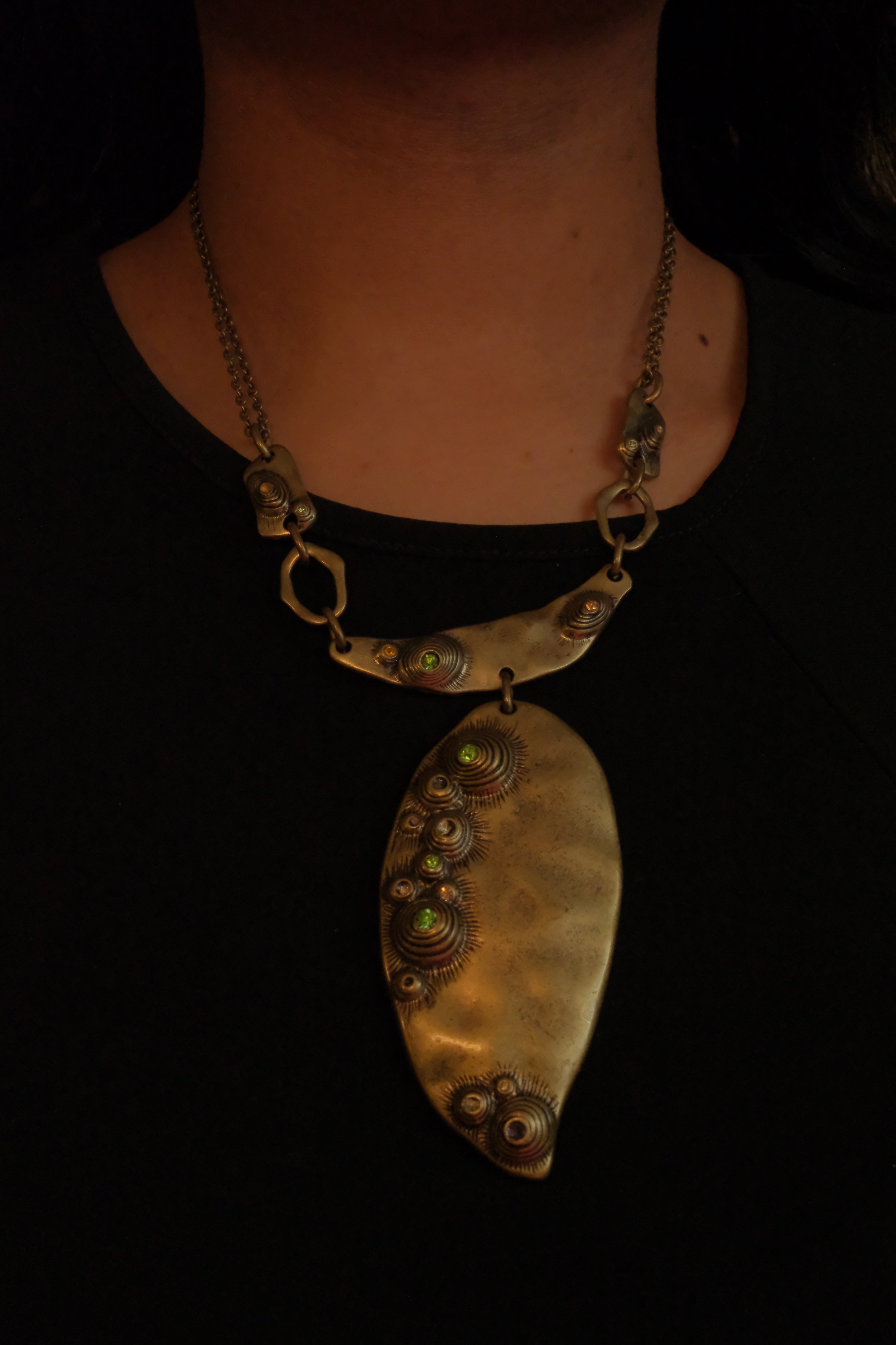 Artisan bronze statement necklace