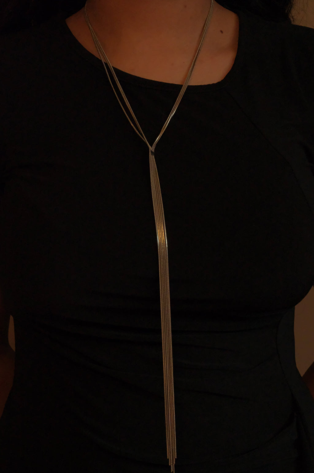Multi-strand gold lariat necklace