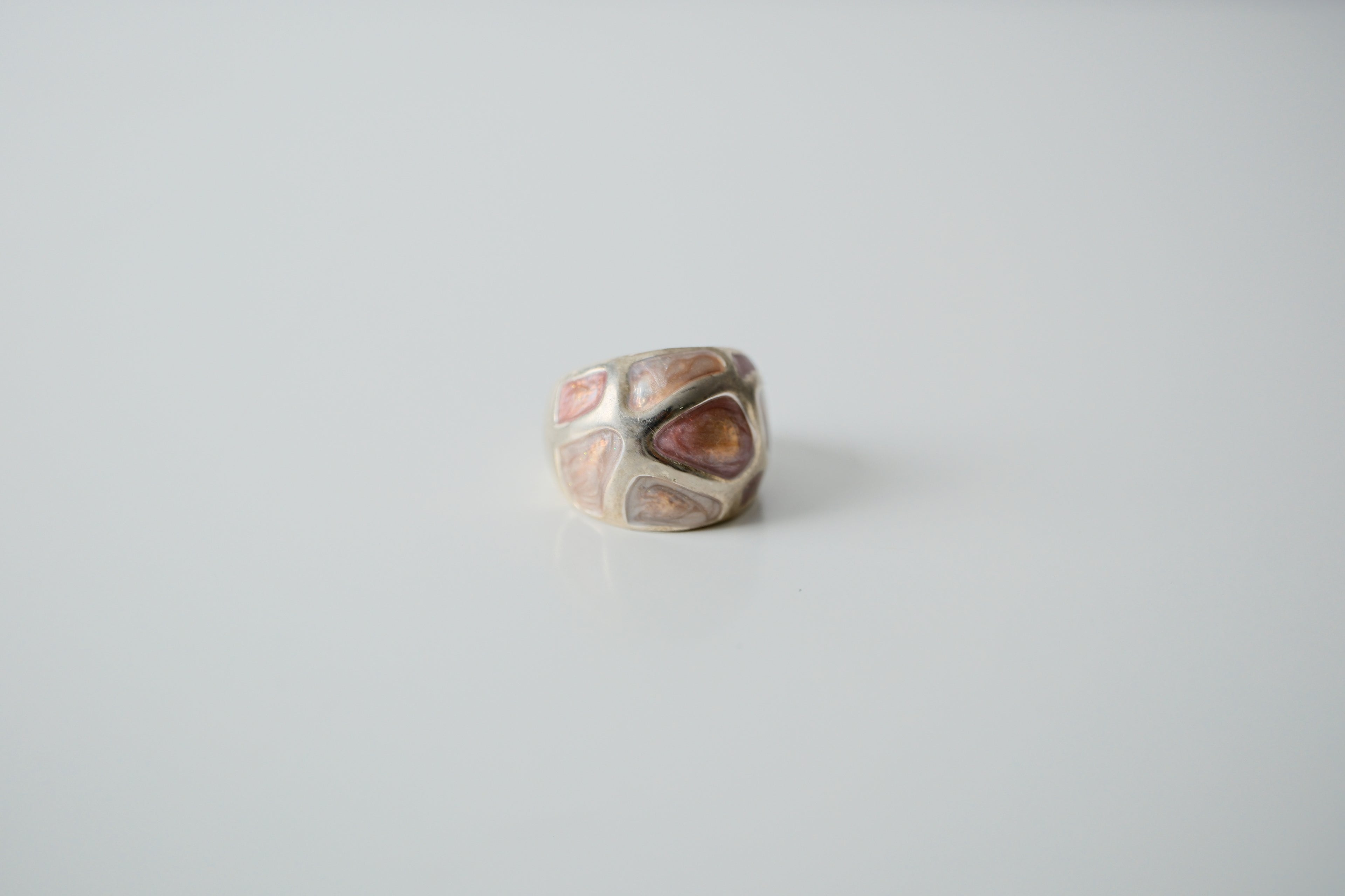 Silver Pink Swirl Dome Ring