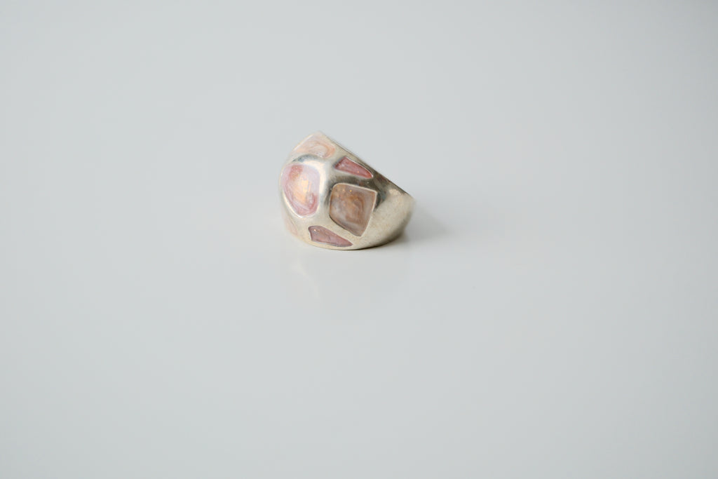 Silver Pink Swirl Dome Ring