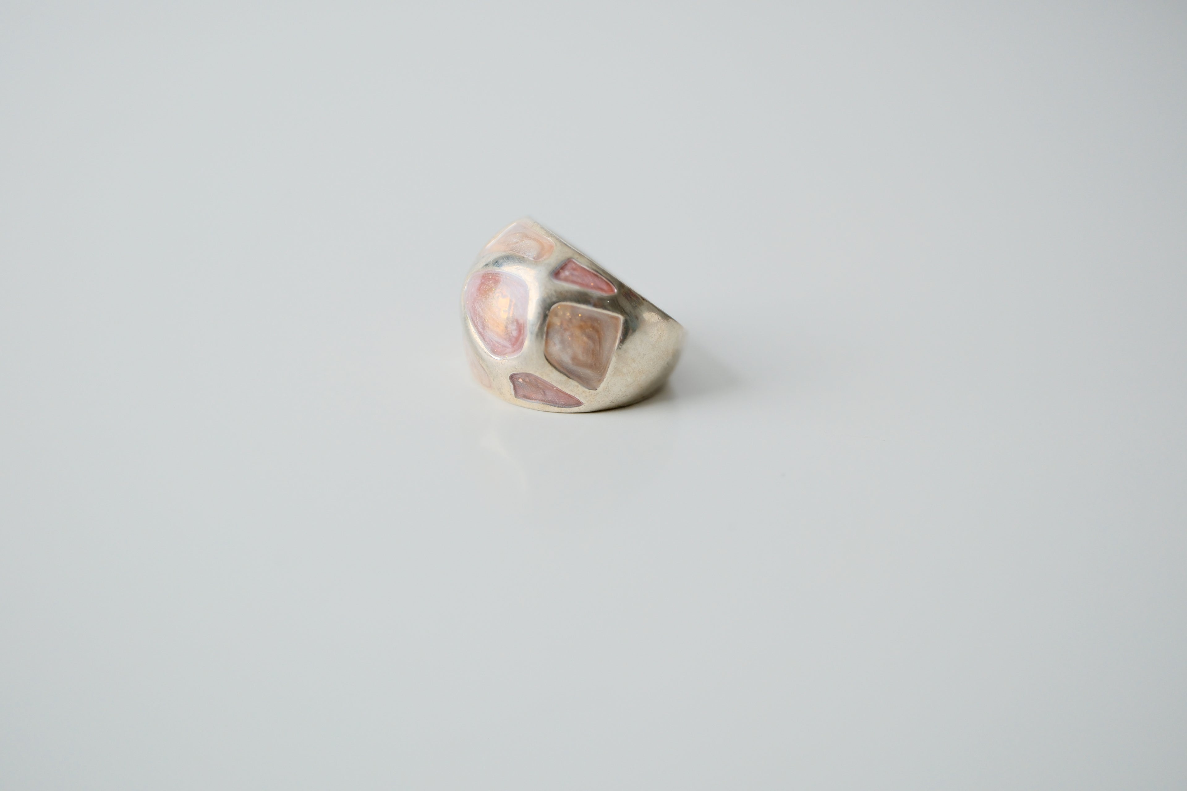 Silver Pink Swirl Dome Ring