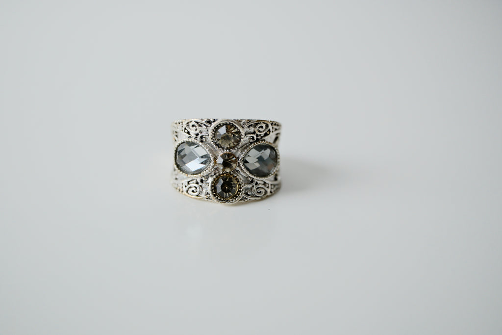 Crystal Filigree Cocktail Ring
