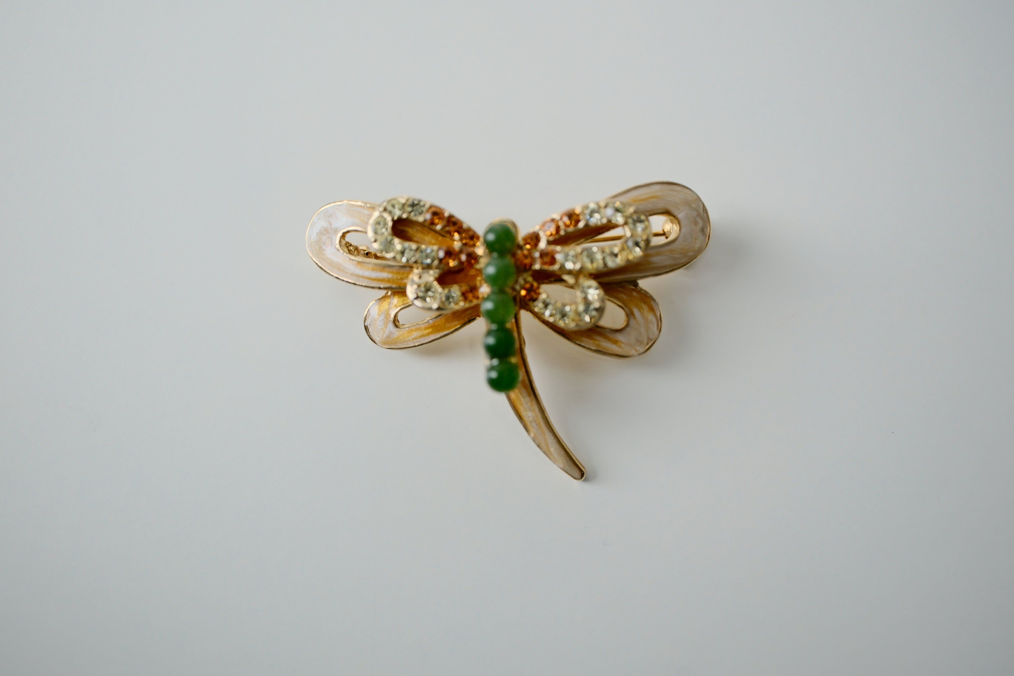 Vintage Jade Dragonfly Brooch