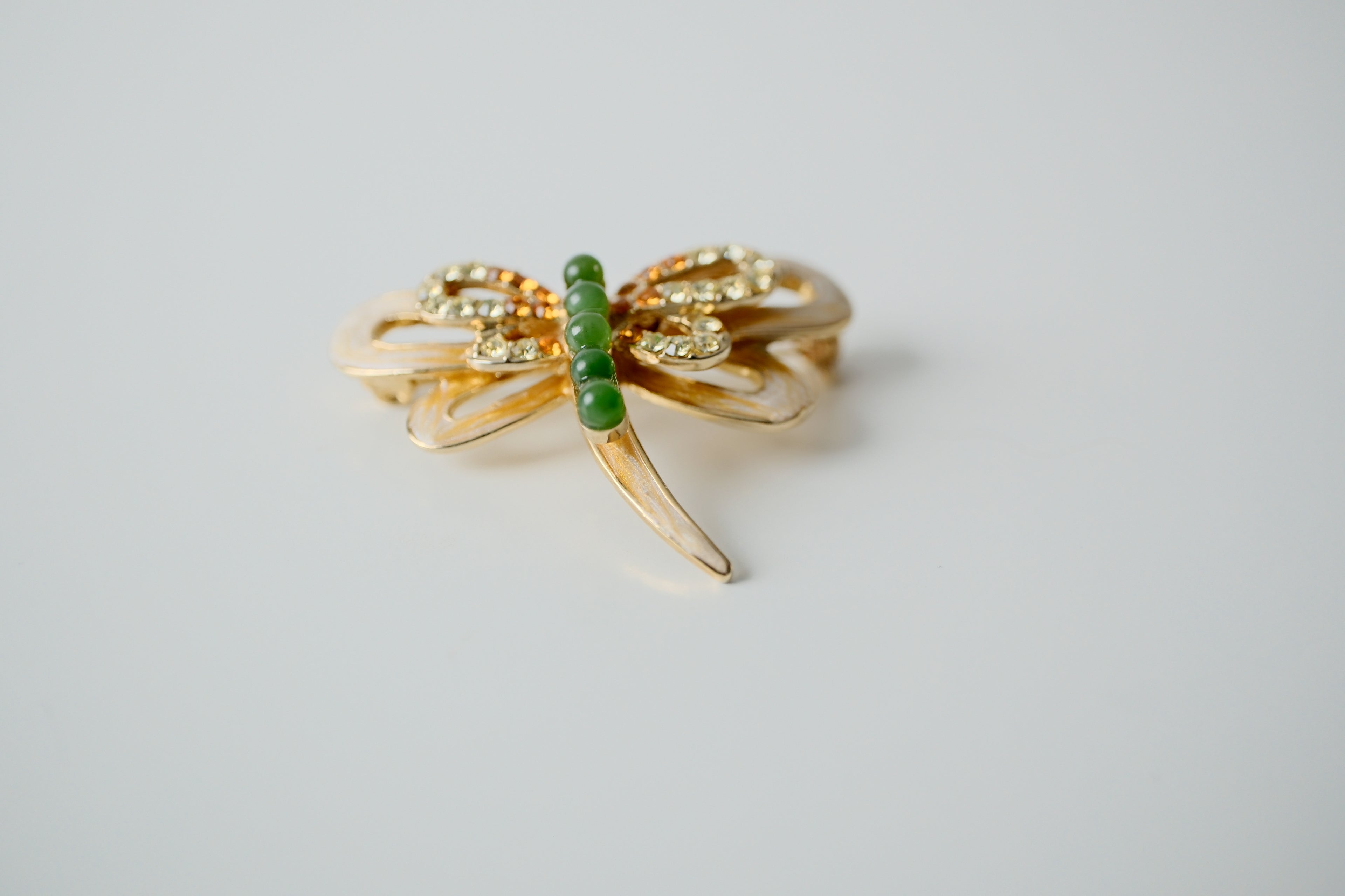 Vintage Jade Dragonfly Brooch
