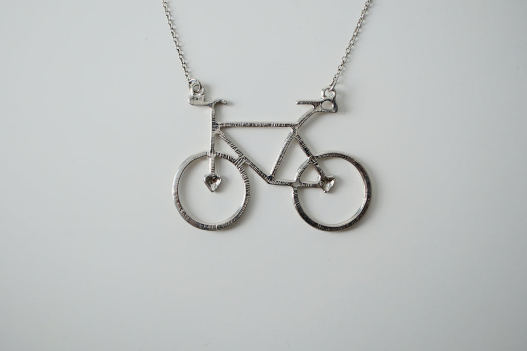Silver Bicycle Heart Necklace