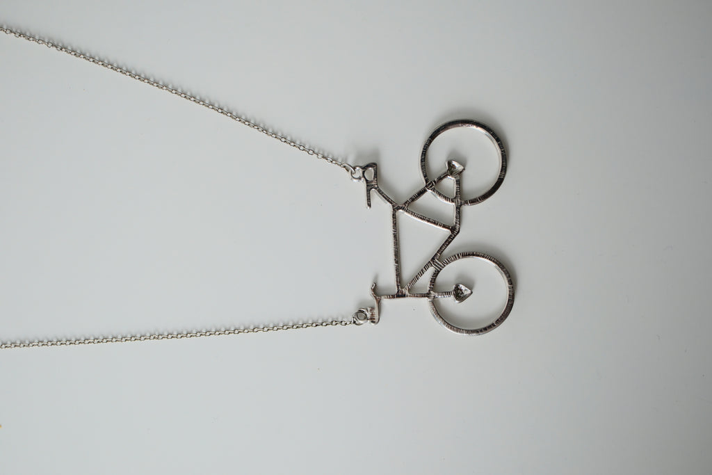 Silver Bicycle Heart Necklace