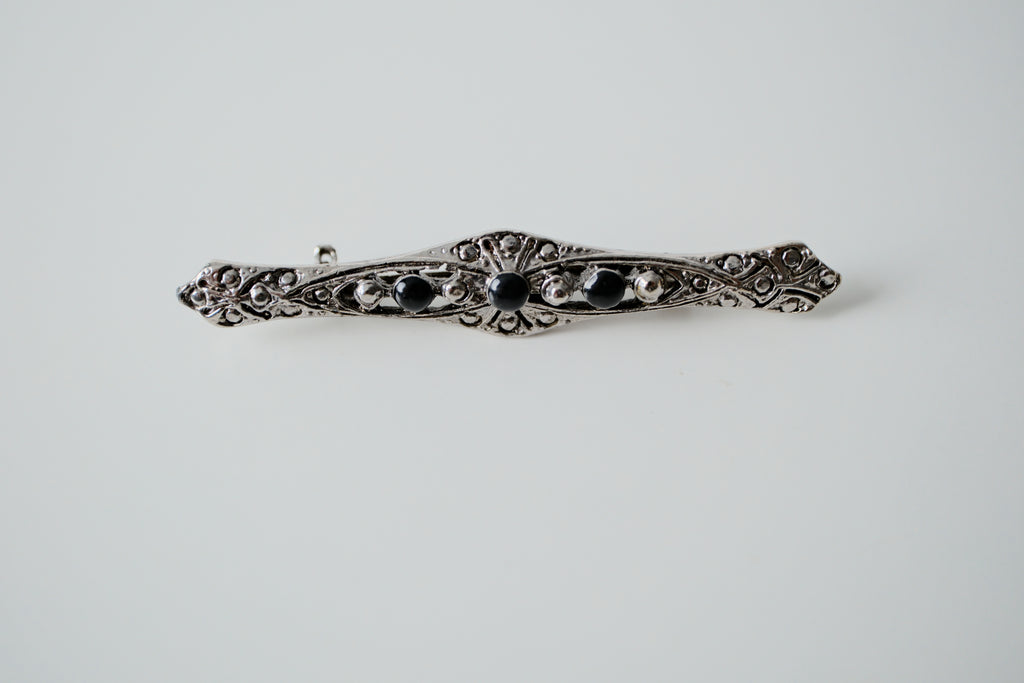 Vintage Bar Black Enamel Brooch