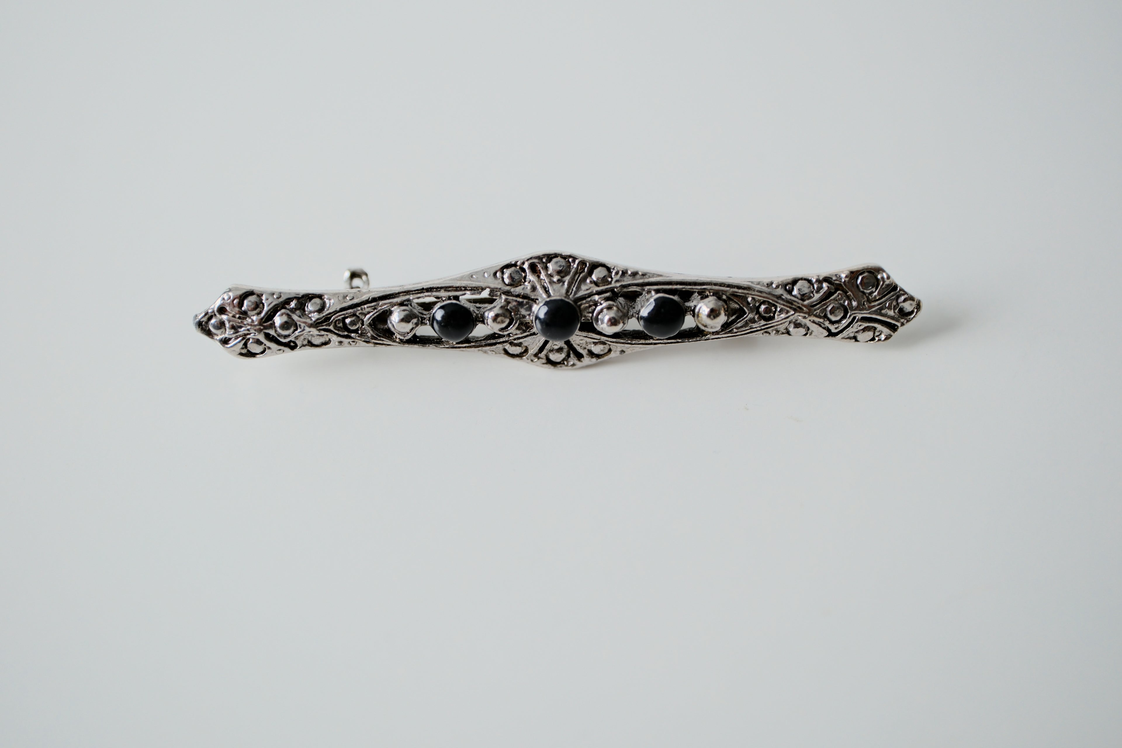 Vintage Bar Black Enamel Brooch