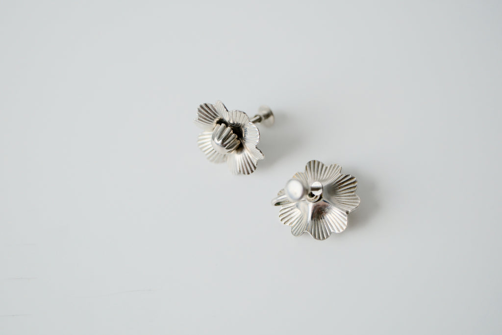 Vintage Silver Tone Flower Earrings
