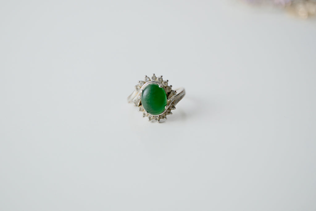 Vintage Silver Jade Cocktail Ring