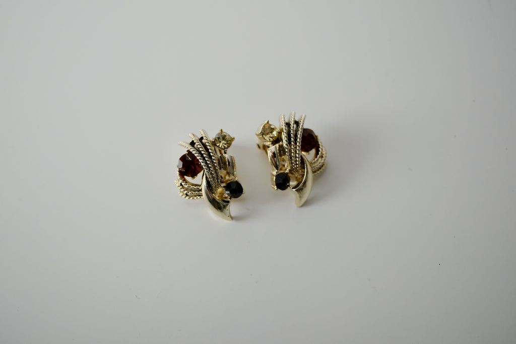 Vintage Gold Rhinestone Clip-On Earrings