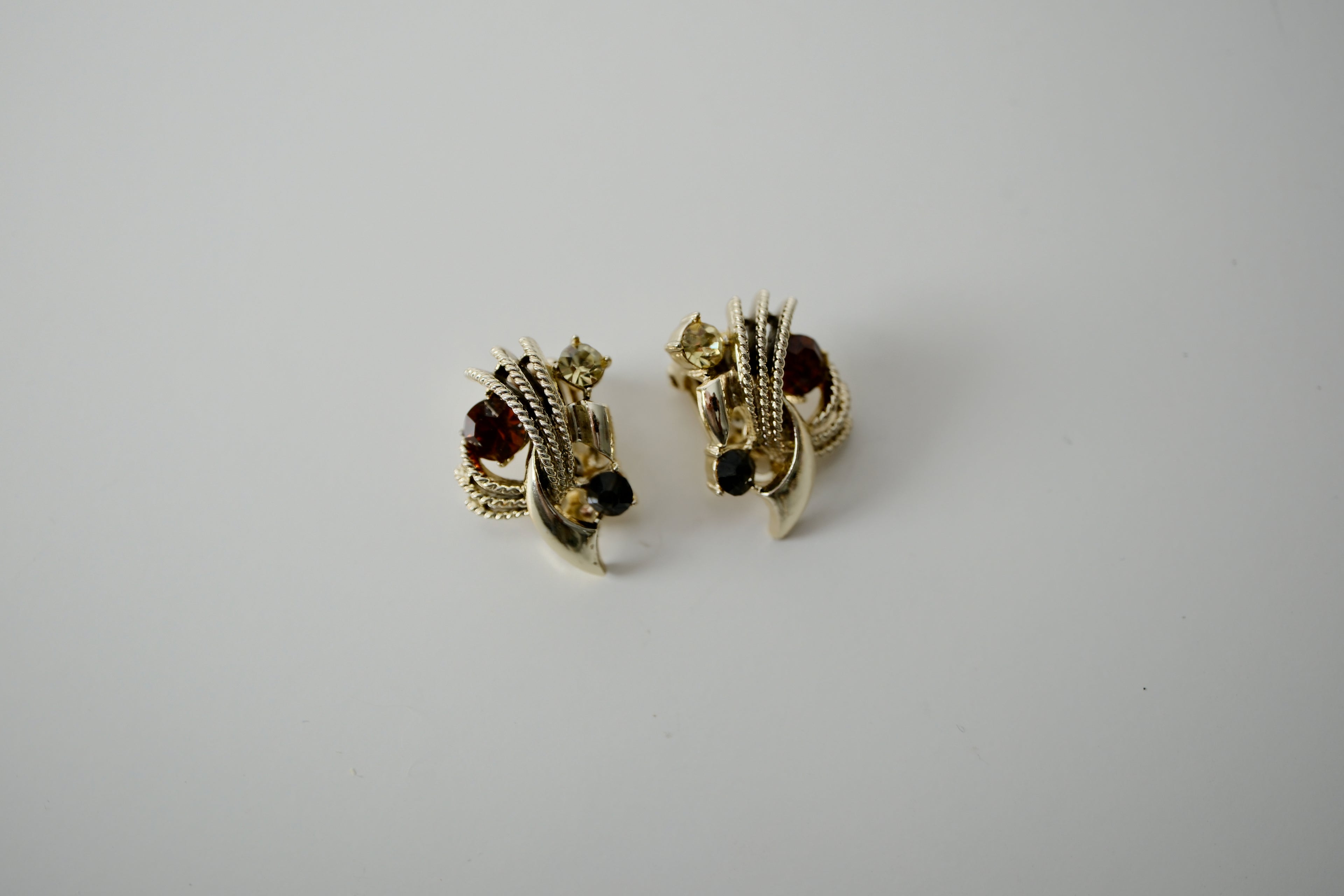 Vintage Gold Rhinestone Clip-On Earrings