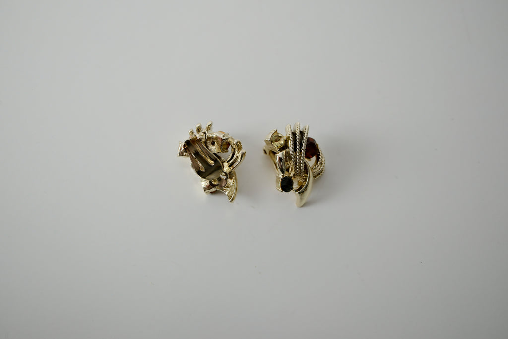 Vintage Gold Rhinestone Clip-On Earrings