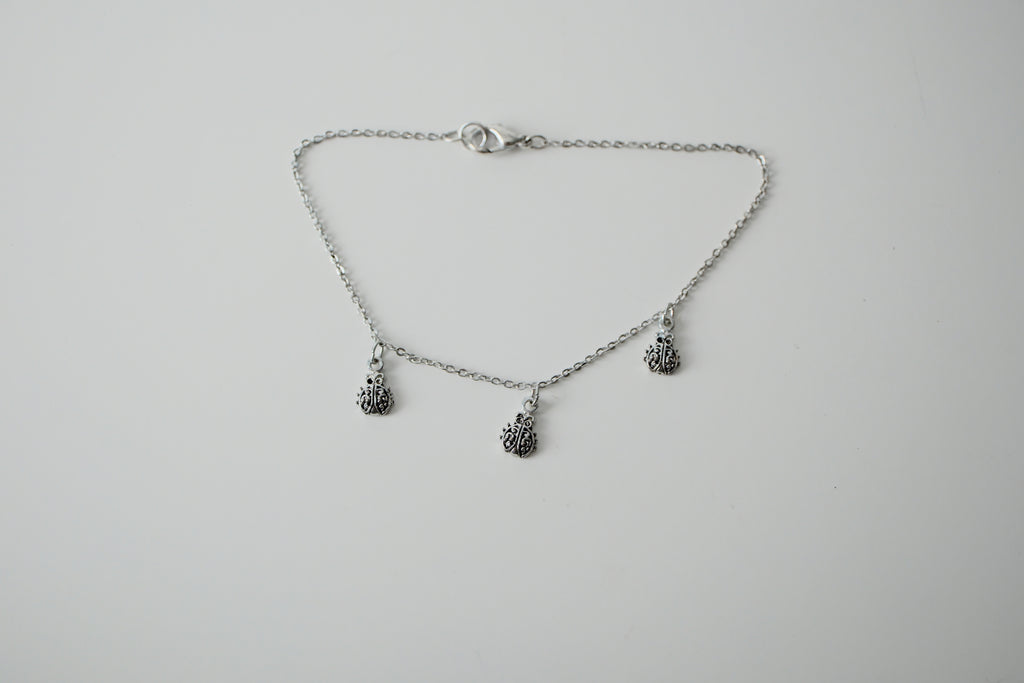Sterling Silver Ladybug Anklet