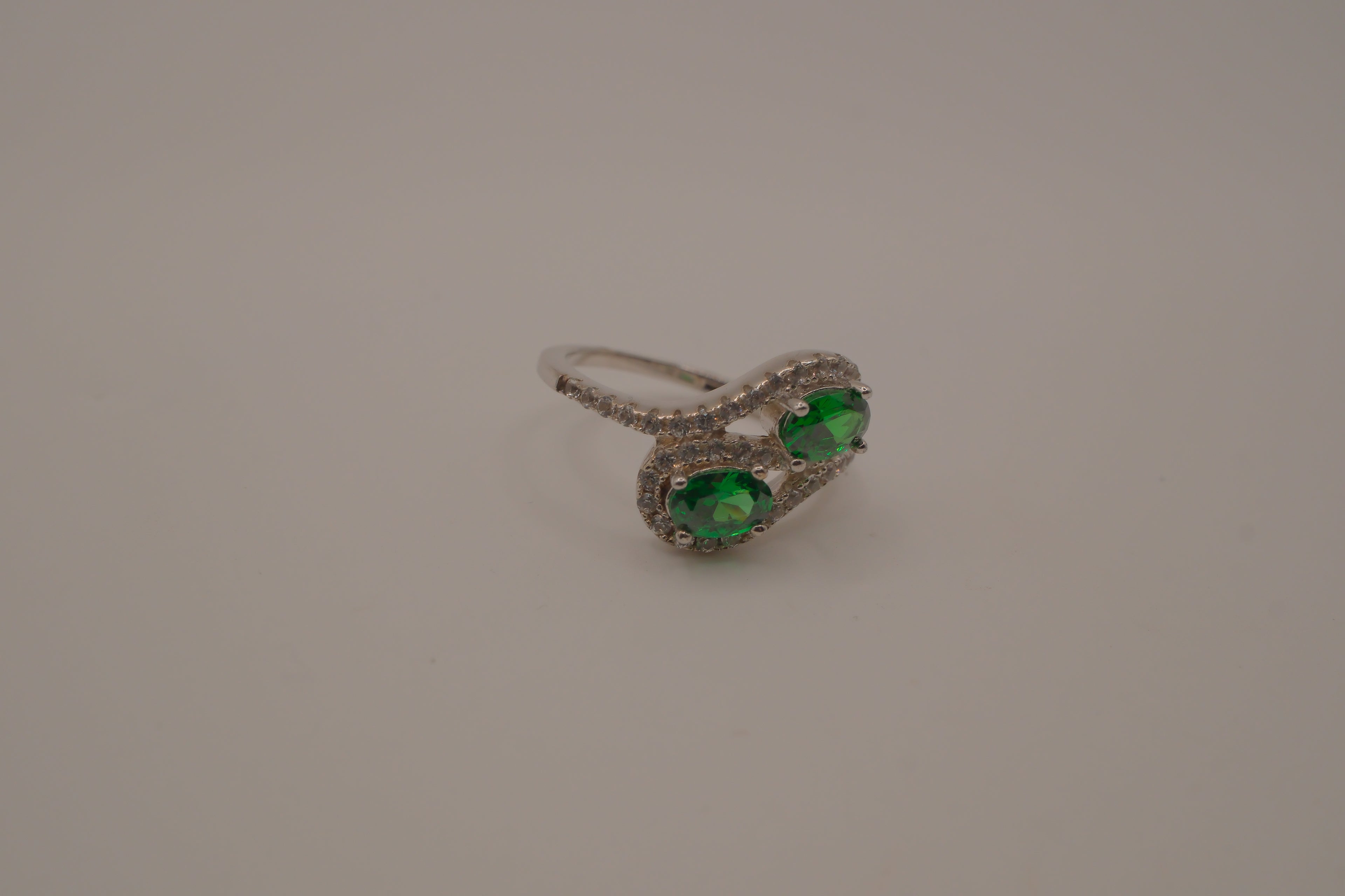 Sterling silver Toi et Moi style Green stone bypass ring