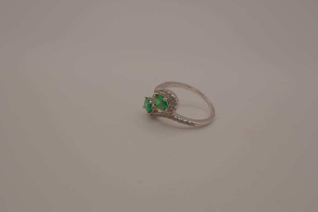 Sterling silver Toi et Moi style Green stone bypass ring