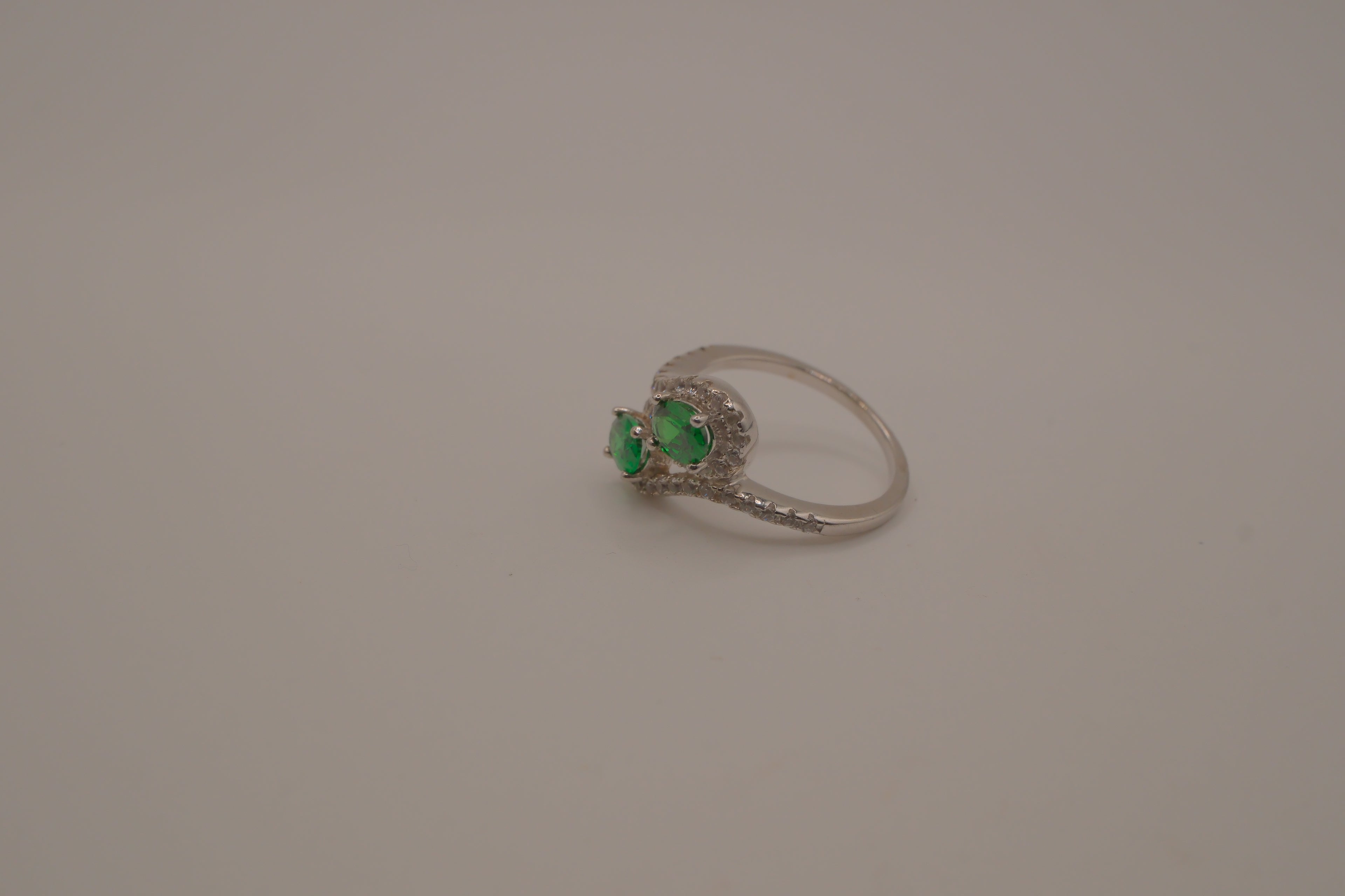 Sterling silver Toi et Moi style Green stone bypass ring
