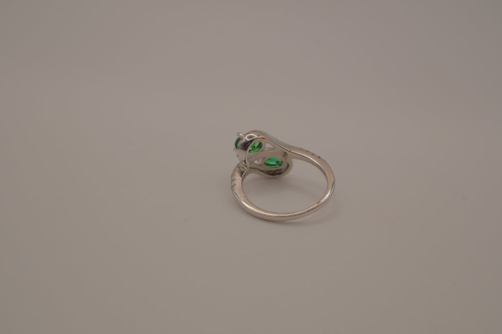 Sterling silver Toi et Moi style Green stone bypass ring