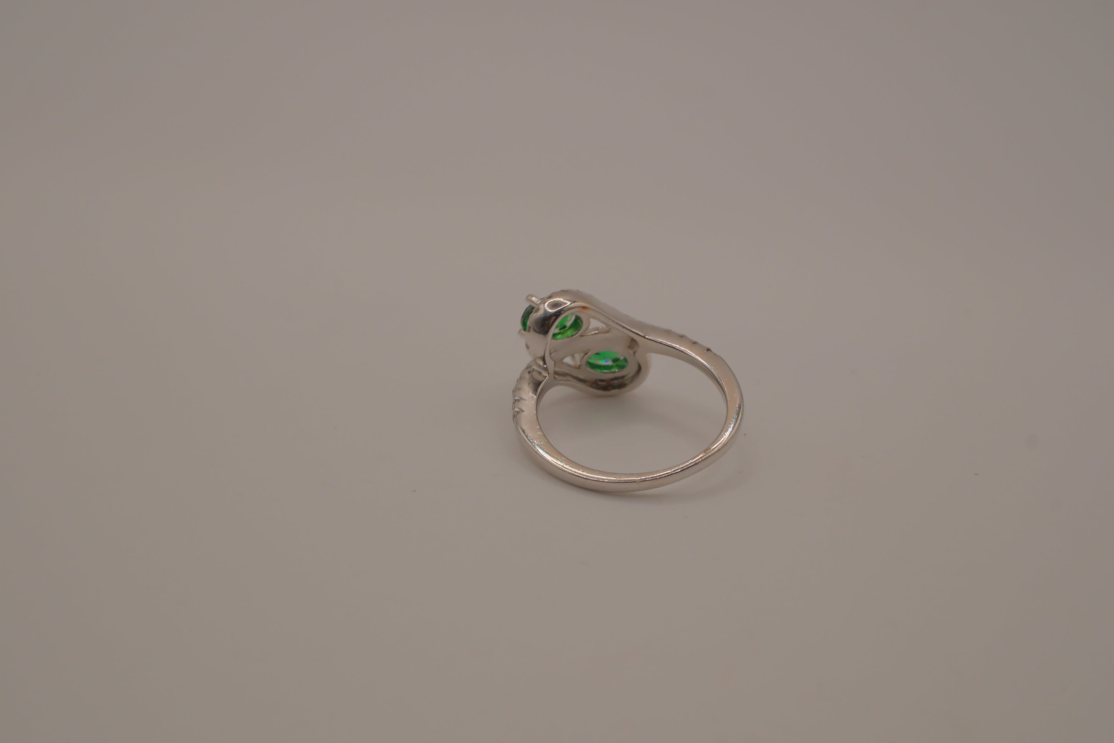 Sterling silver Toi et Moi style Green stone bypass ring