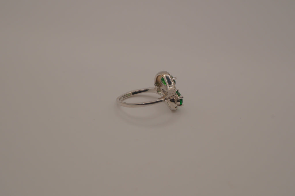 Sterling silver Toi et Moi style Green stone bypass ring