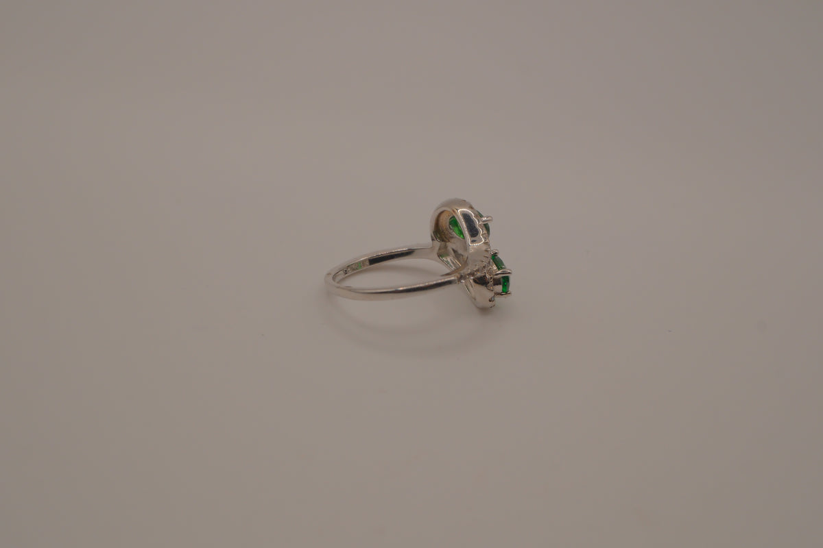 Sterling silver Toi et Moi style Green stone bypass ring
