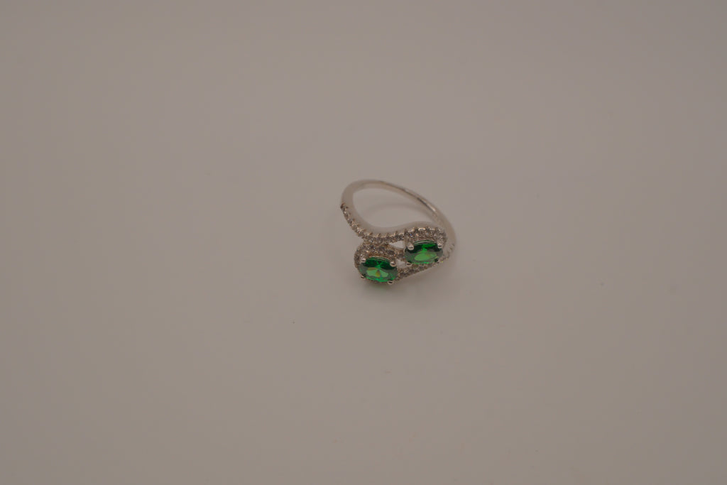 Sterling silver Toi et Moi style Green stone bypass ring